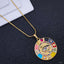 Rainbow Evil Eye Medallion Copper CZ Enamel Gold Pendant Chain Bulk