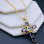 Amethyst Purple Evil Eye Cross Jesus CZ Gold Copper Pendant Chain Bulk