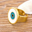 Round Evil Eye White Enamel Gold Adjustable Band Ring Gift Bulk