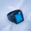 Rectangle Sea Blue Black Cubic Zirconia Crystal Alloy Ring Men Bulk
