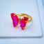 Gold Crystal Pink Butterfly Copper Free Size Adjustable Band Ring Bulk