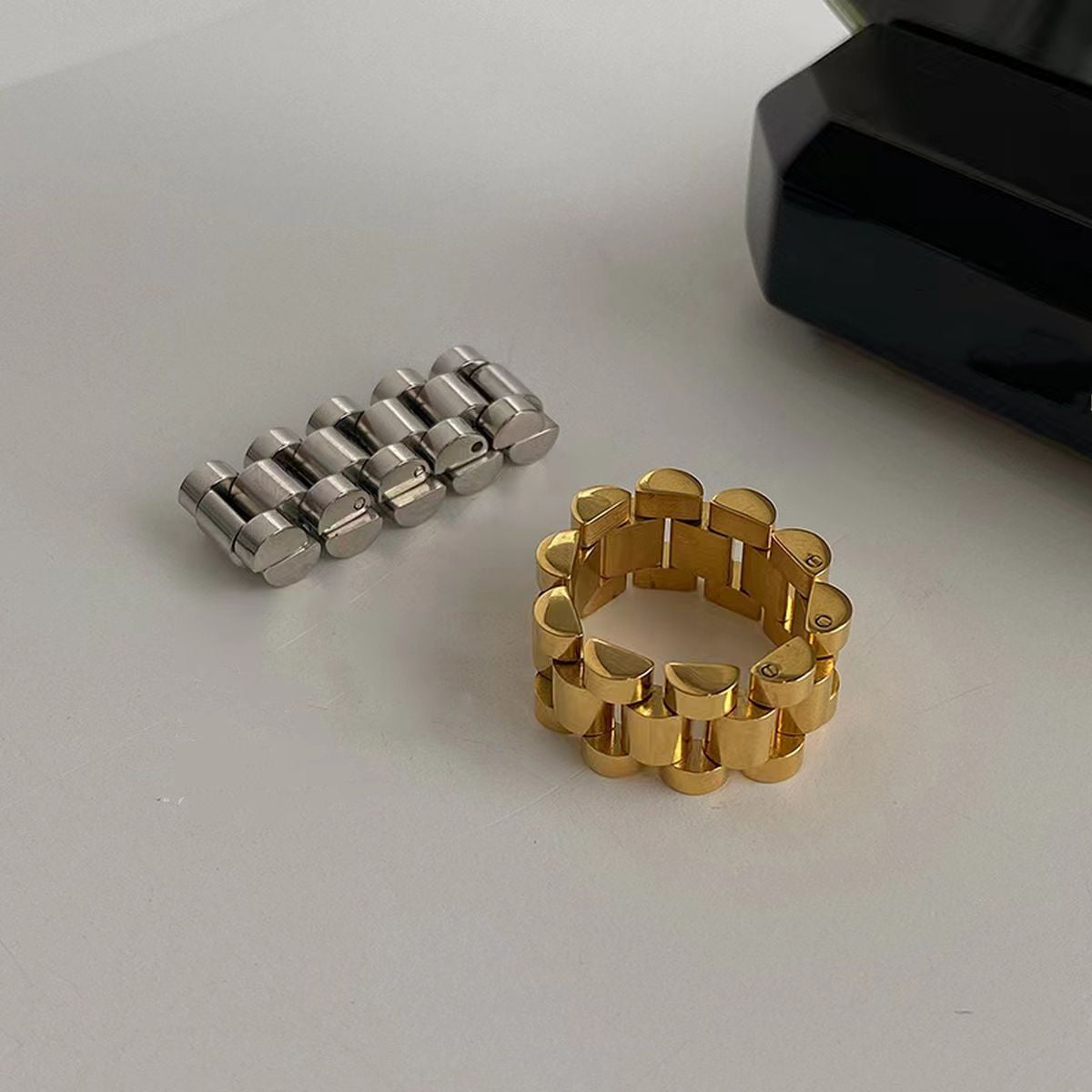 Luxury Watch Band 18K Gold Stainless Steel Flexible Ring Men Bulk 