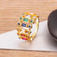 Twin Layer Multi Rainbow Baguette Gold Anti Tarnish Ring Bulk