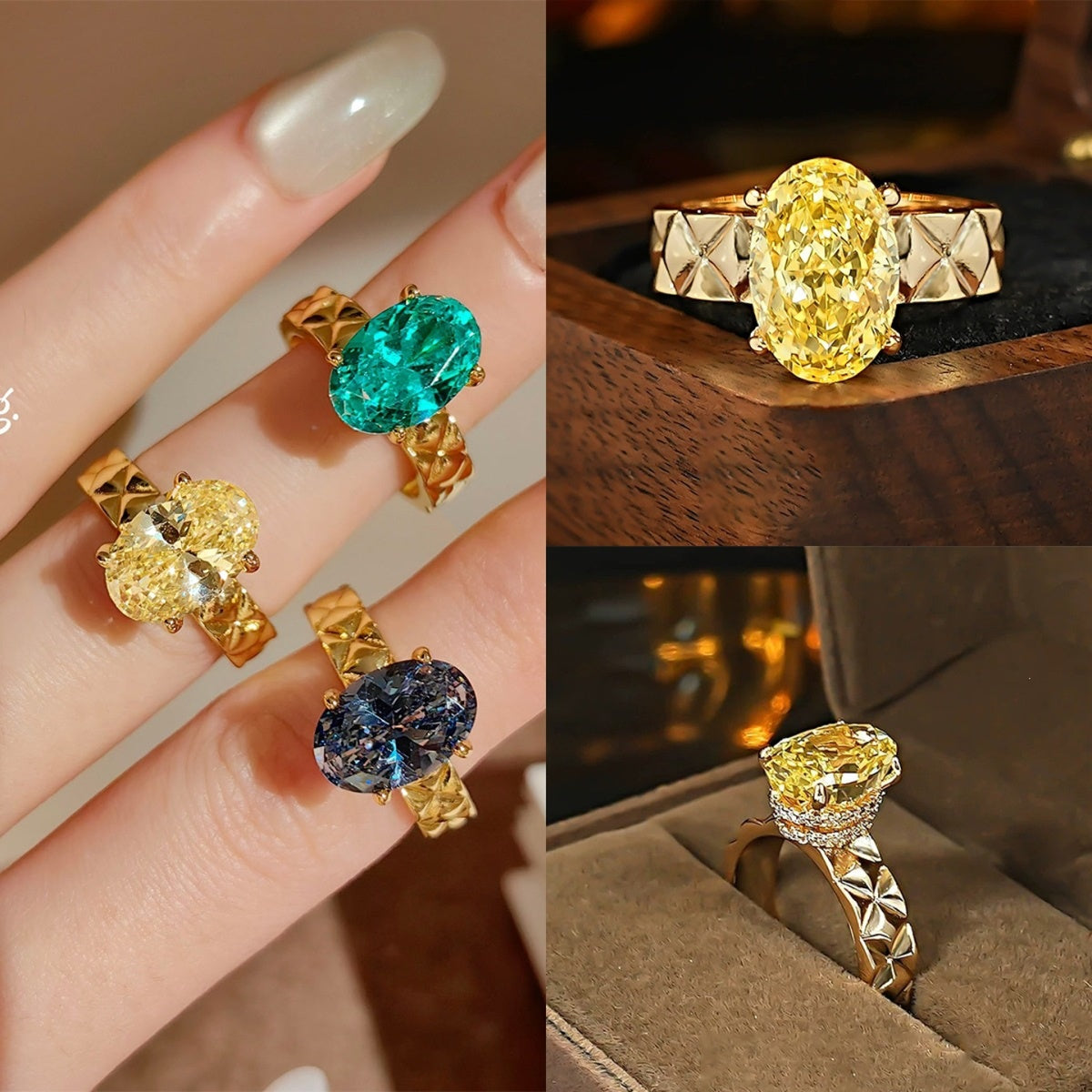 Designer Gold Plated Oval Cut CZ Copper Anti Tarnish Solitaire Ring Bulk