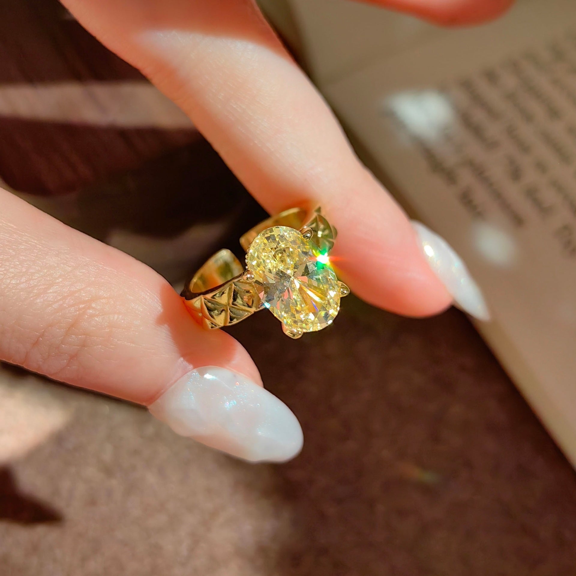 Designer Gold Plated Oval Cut CZ Copper Anti Tarnish Solitaire Ring Bulk