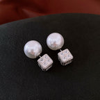 Square CZ Pearl 18K Gold Silver White Anti Tarnish Stud Earring Bulk