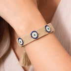 Bulk Gray Blue Evil Eye Gold Plated Rhinestone Thread Bracelet