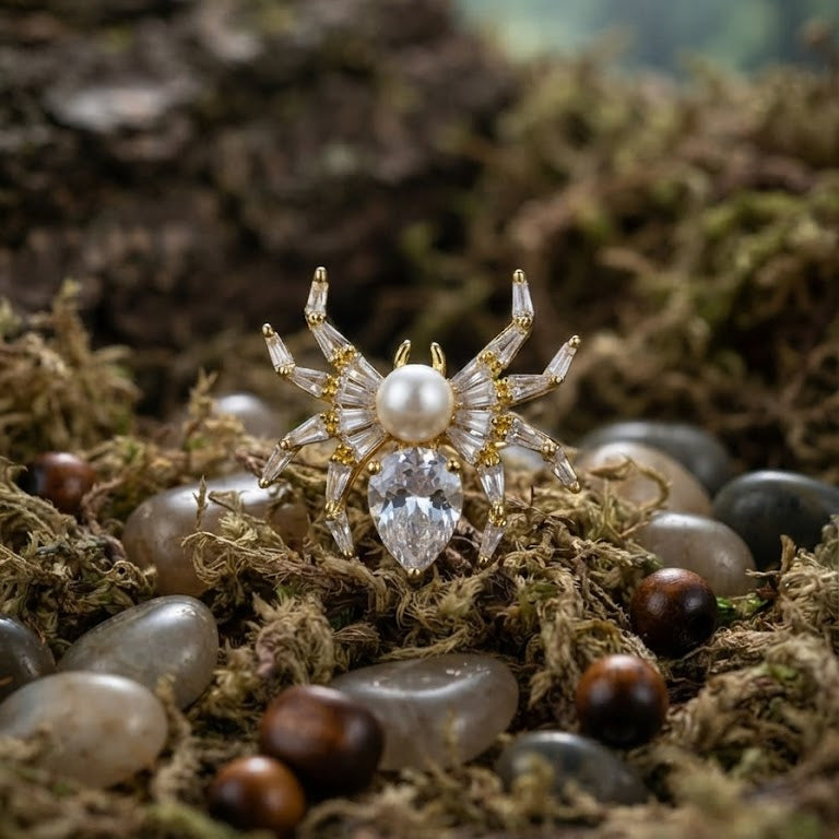 Designer Spider Gold Silver Plated CZ Pearl Copper Cocktail Ring Bulk