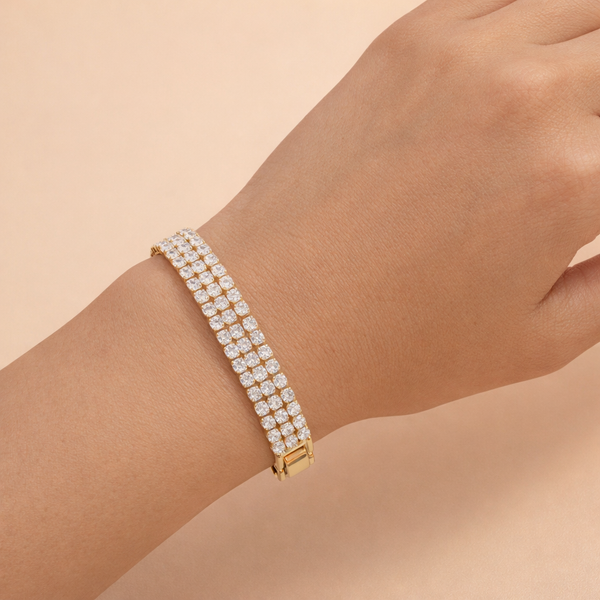 Wholesale Double Strand Round Cut Gold Silver Plated CZ Copper Bracelet Main image