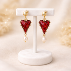 Trendy Red Heart Gold Resin Pearl Dangler Earrings For Women Wholesale