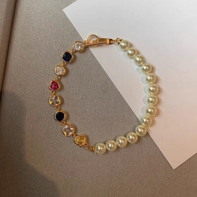 Bulk Multi Color Designer Gold Pearl CZ Anti Tarnish Copper Bracelet