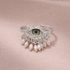 Wholesale Green Evil Eye Gold Silver Pearl Beads Adjustable Fancy Ring
