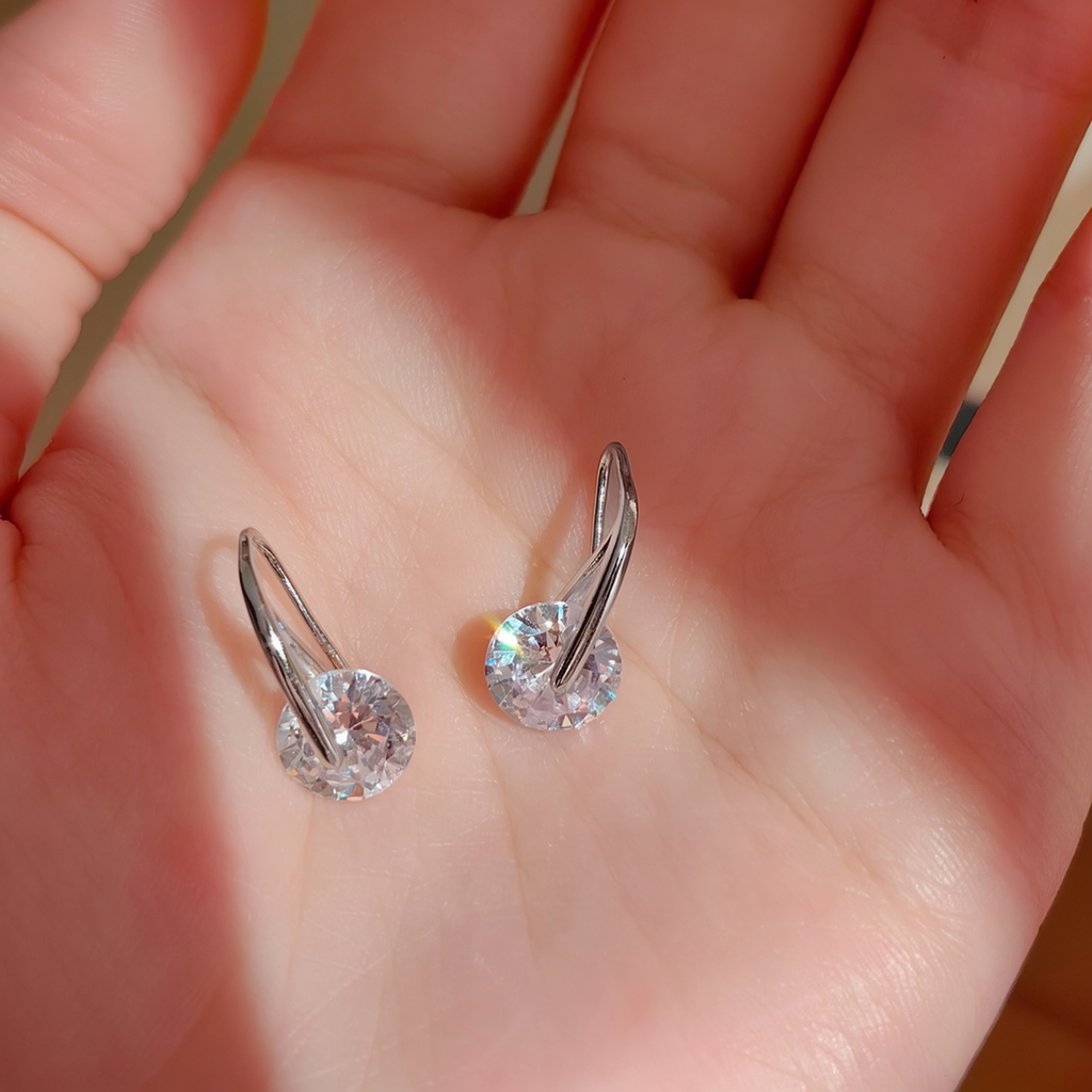 Designer Silver Plated Round Cut CZ Copper Curved Hoop Earrings Bulk