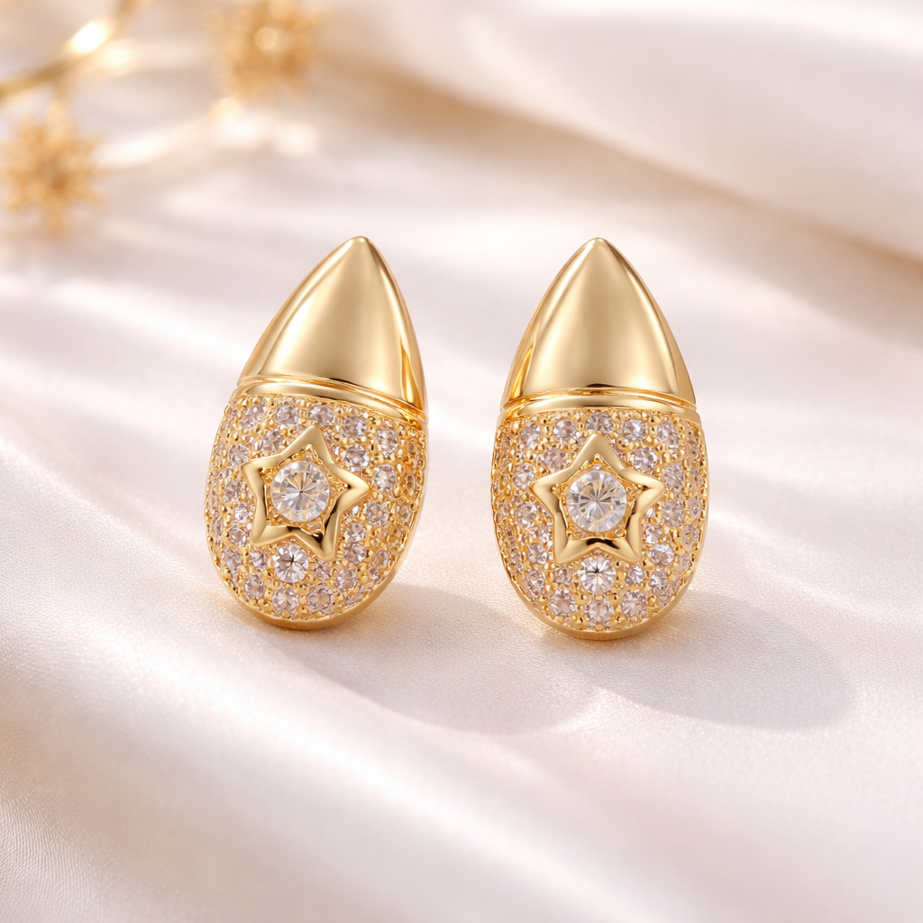 Wholesale Gold Plated Heart Star CZ Anti-Tarnish Copper Stud Earrings