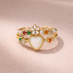 Bulk Green Pink White Heart Flower Gold CZ Adjustable Fancy Ring