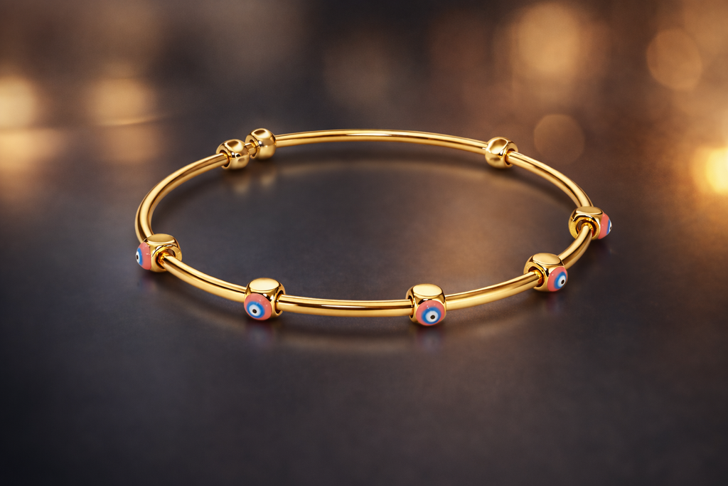 Wholesale Evil Eye Gold Plated Beads Anti Tarnish Copper Cuff & Kada