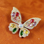 Multi Color Butterfly Gold CZ Pearl Copper Anti Tarnish Brooch Bulk