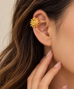 Luxury Sun Face Gold Plated Stainless Steel Ear Cuff Earrings Bulk