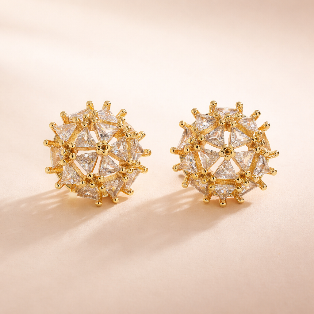 White Geometric Cluster Gold CZ Anti Tarnish Copper Stud Earrings Bulk