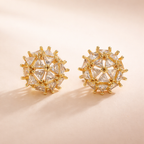 White Geometric Cluster Gold CZ Anti Tarnish Copper Stud Earrings Bulk