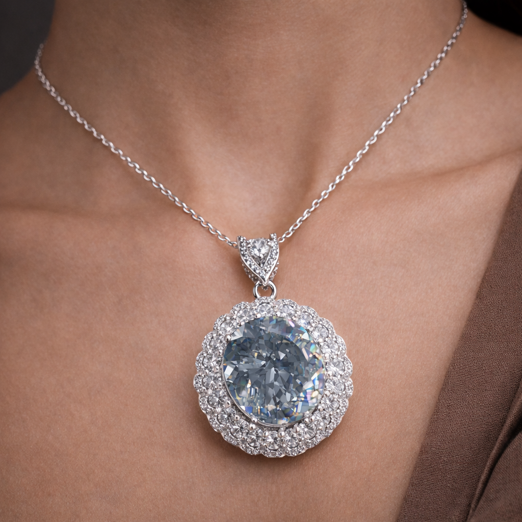 Glamorous Round Cut Silver Plated CZ Anti Tarnish Copper Pendant Bulk