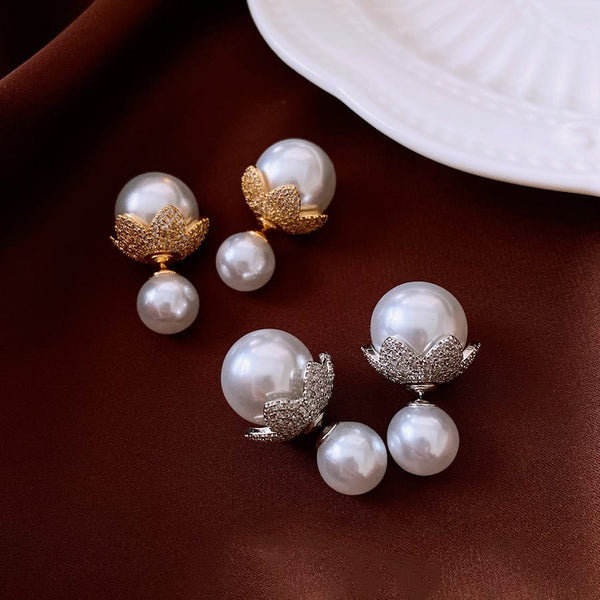 Flower CZ Pearl 18K Gold Silver White Anti Tarnish Stud Earring Bulk Main image