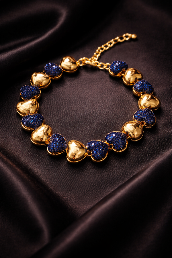 Bulk Blue Heart Gold Plated CZ Anti Tarnish Copper Bracelet For Women Secondary image
