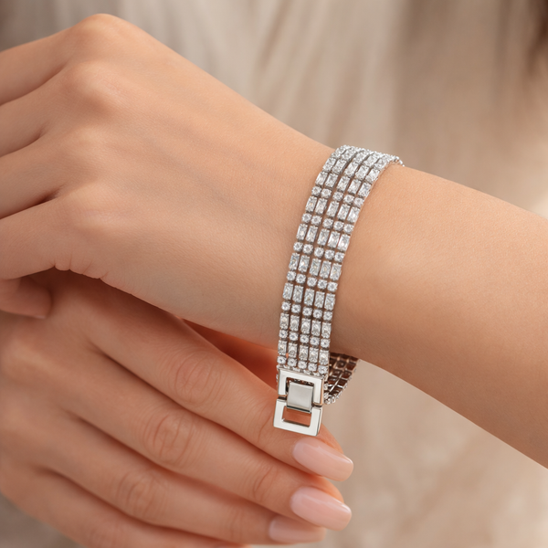 Wholesale Layered Luxury Five Row Gold Silver Plated CZ Copper Bracelet Main image