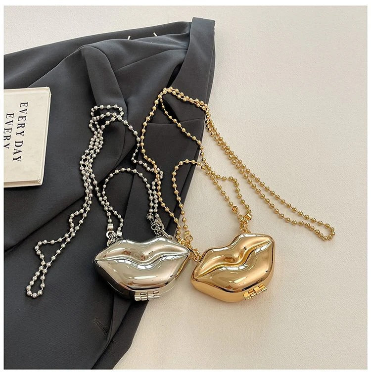 Glossy Bold Lips Gold Silver Ball Chain Shoulder Hand Bag Women Bulk