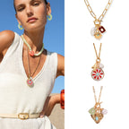 Round Wheel Gold Red Pearl Anti Tarnish Link Chain Necklace Bulk
