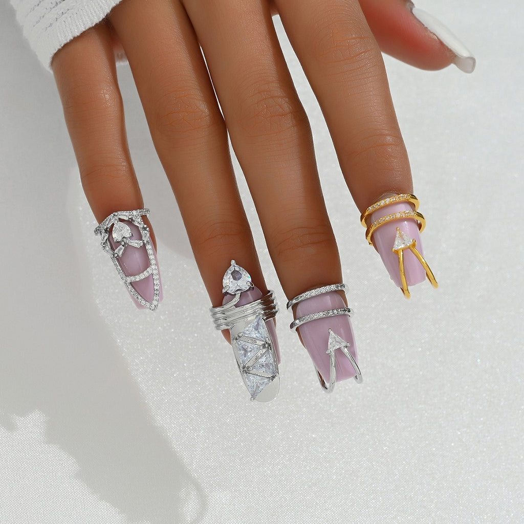 Silver Triangle CZ Anti Tarnish Exquisite Open Nail Ring Bulk