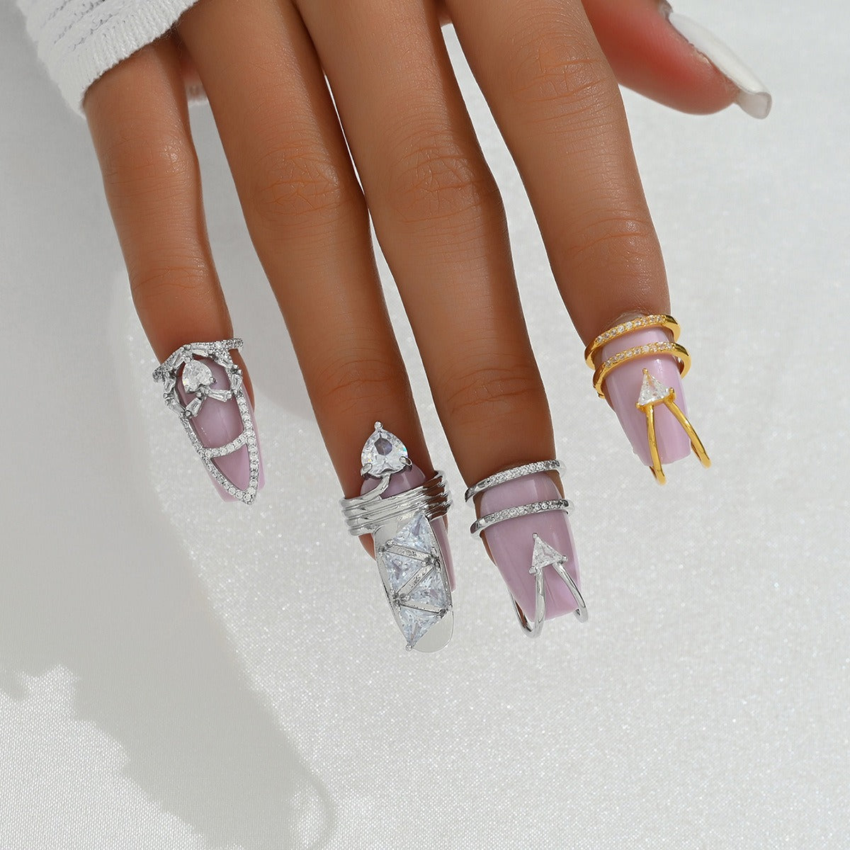 Silver Triangle CZ Anti Tarnish Exquisite Open Nail Ring Bulk