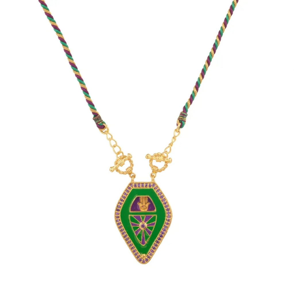 Drop Hamsa Hand Enamel 18K Gold Multicolor Toggle Thread Anti Tarnish Necklace Pendant For Women