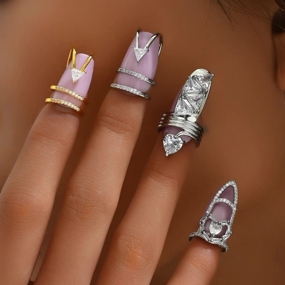 Silver Triangle CZ Anti Tarnish Exquisite Open Nail Ring Bulk
