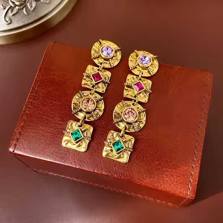 Square Round 18K Gold Cubic Zirconia Crytal Dangler Earring For Women Main image