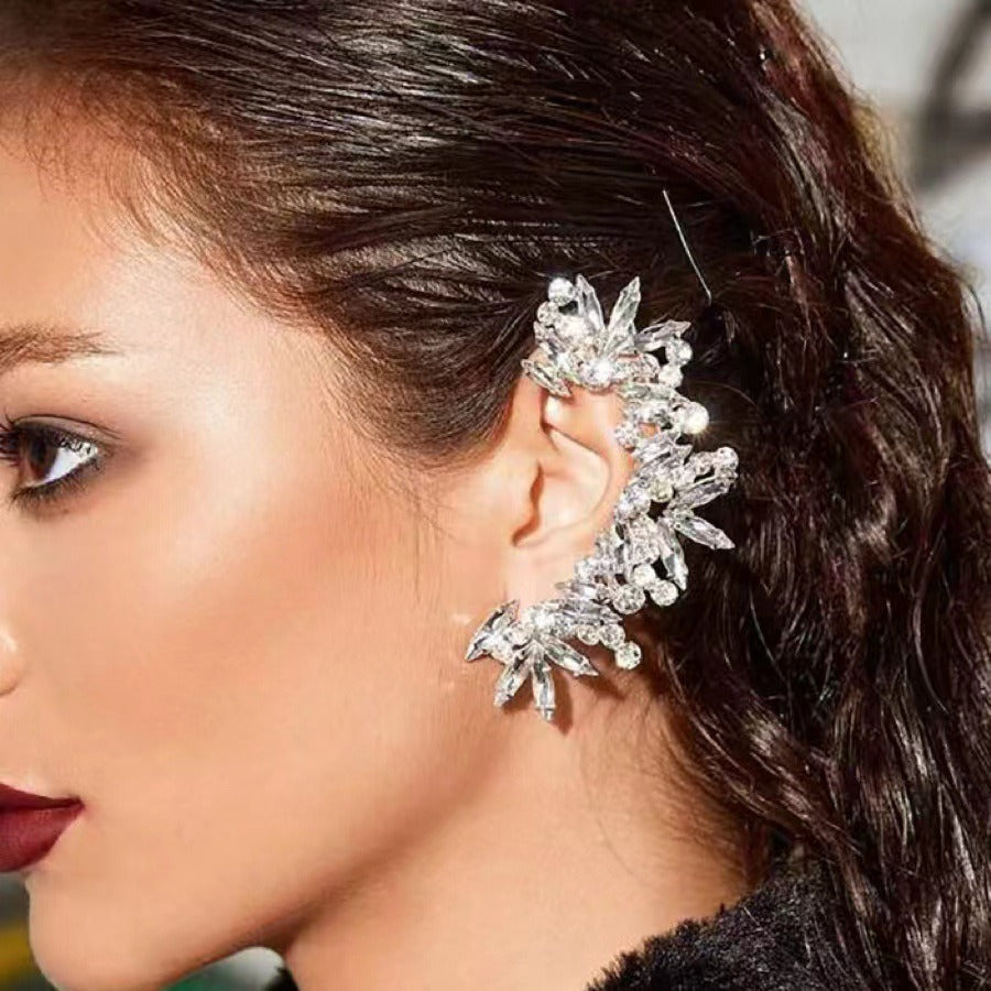 Silver Sparkle Cubic Zirconia Anti Tarnish Ear Clip Ear Cuff Earring Single(Right Ear) For Women Main image