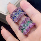 Inlaid CZ Silver Green Pink Crystal Anti Tarnish Free Size Ring Bulk