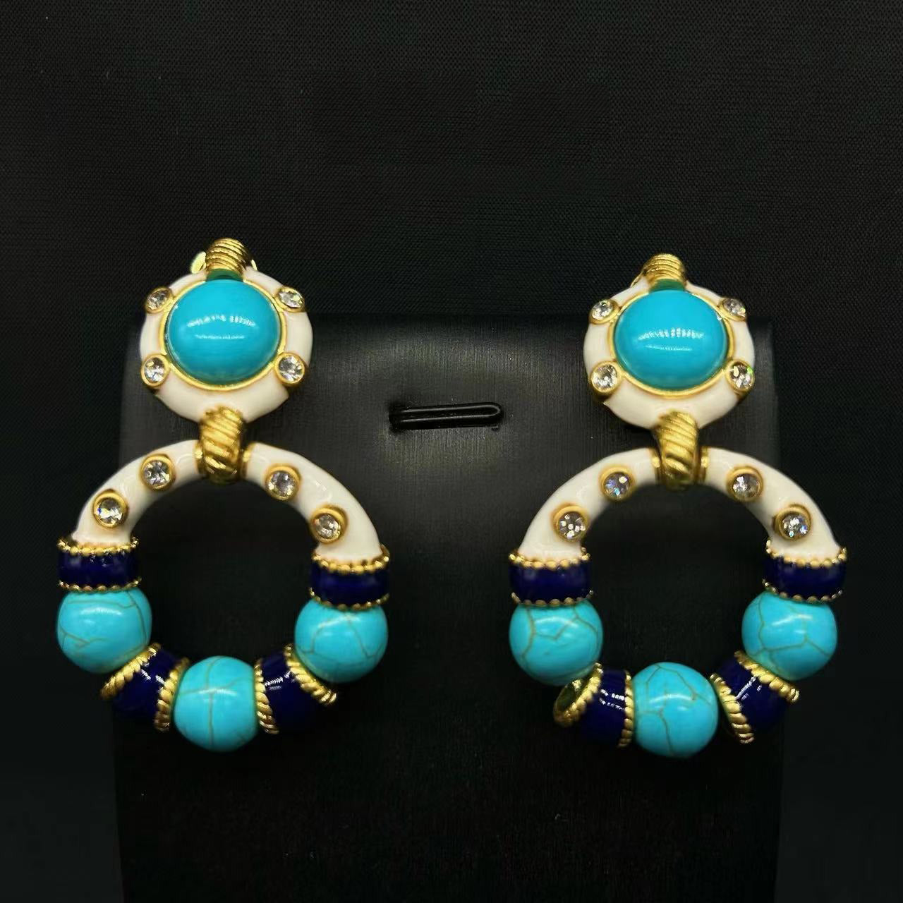 Turquoise Green White Blue CZ Beads Enamel Dangler Earring Bulk Main image