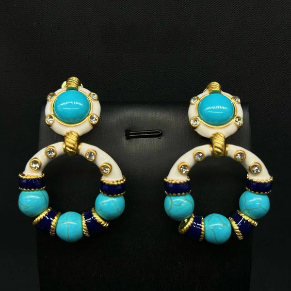Turquoise Green White Blue CZ Beads Enamel Dangler Earring Bulk Main image