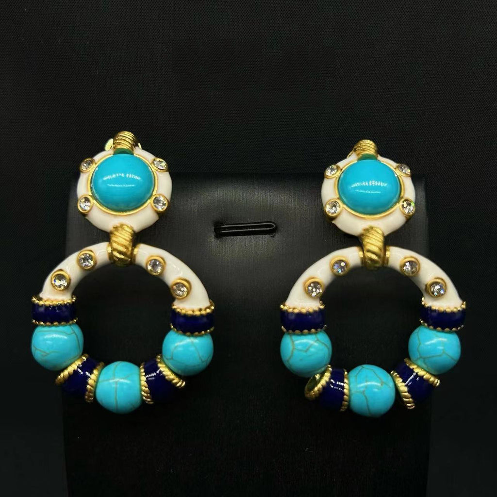 Turquoise Green White Blue CZ Beads Enamel Dangler Earring Bulk