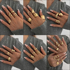 Glossy Geometric 18K Gold Anti Tarnish Pack Of 3 Free Size Ring Bulk