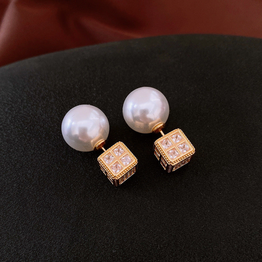 Square CZ Pearl 18K Gold Silver White Anti Tarnish Stud Earring Bulk