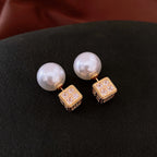 Square CZ Pearl 18K Gold Silver White Anti Tarnish Stud Earring Bulk