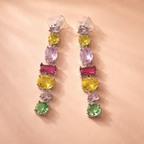 Bulk Multi Color Stone Vertical Bar Gold CZ Copper Dangler Earrings