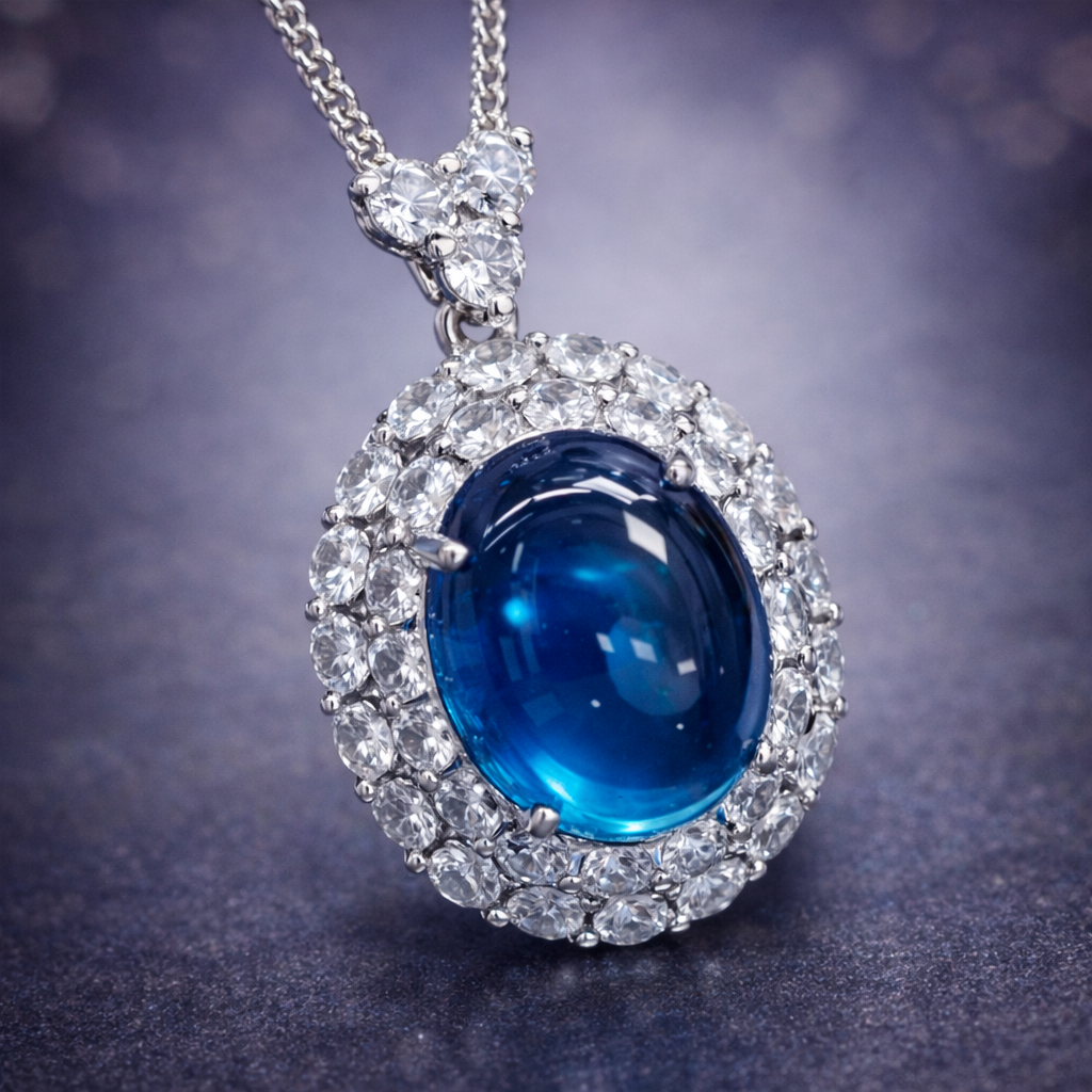 Red Blue Party Wear Oval Silver CZ Anti Tarnish Copper Pendant Bulk