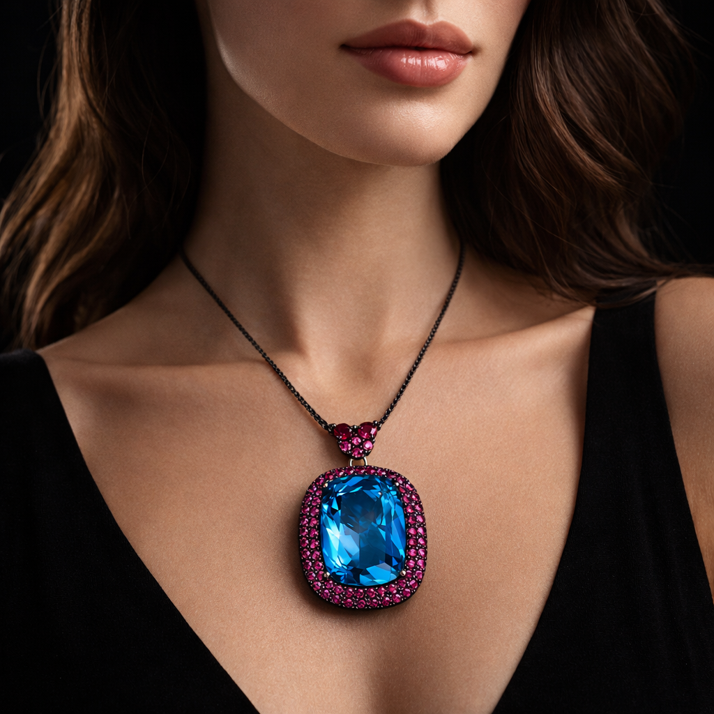 Luxury Emerald Cut Black CZ Anti Tarnish Copper Pendant Chain Wholesale