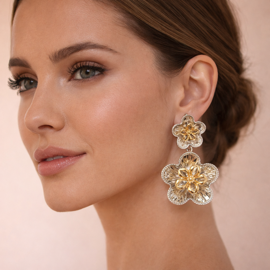 Bulk Classic Flower Style Gold Silver Plain Copper Drop Earrings