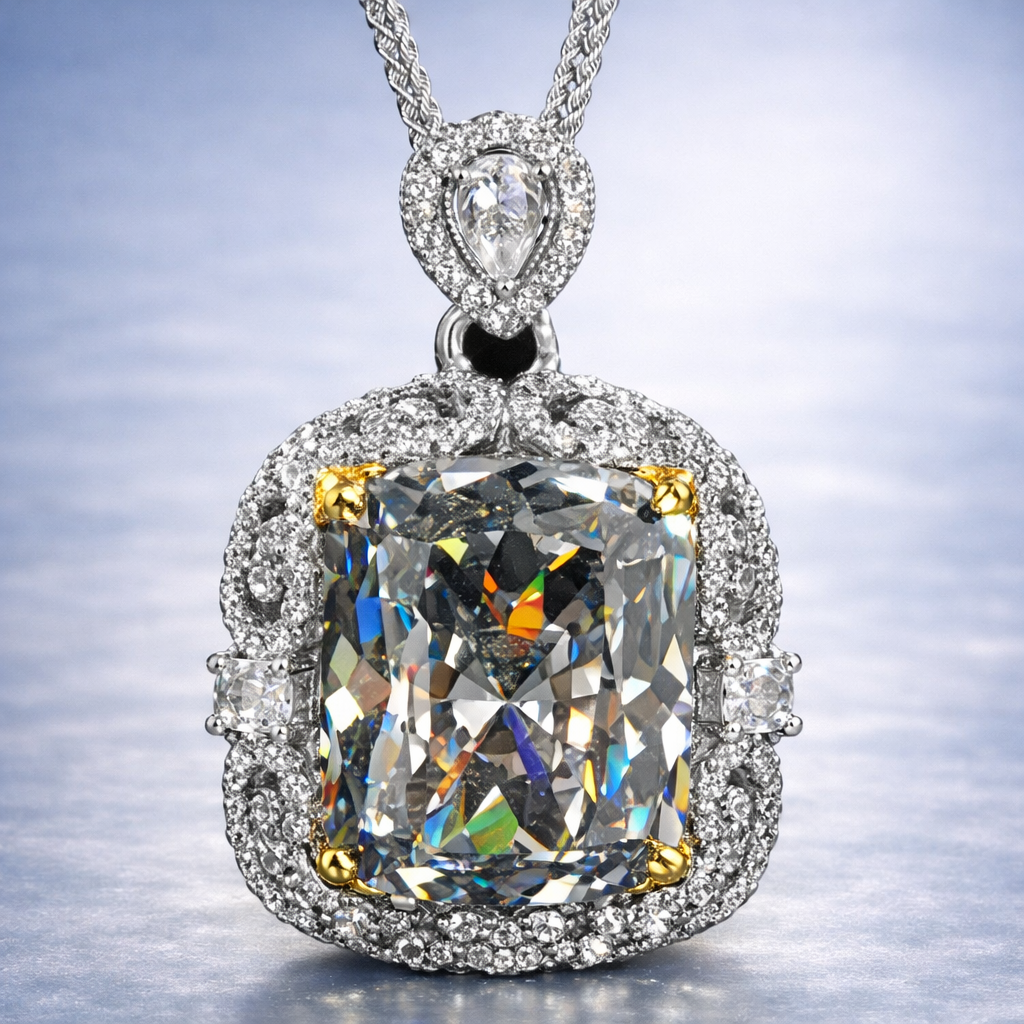 Designer Cushion Cut Gold Silver CZ Anti Tarnish Copper Pendant Bulk
