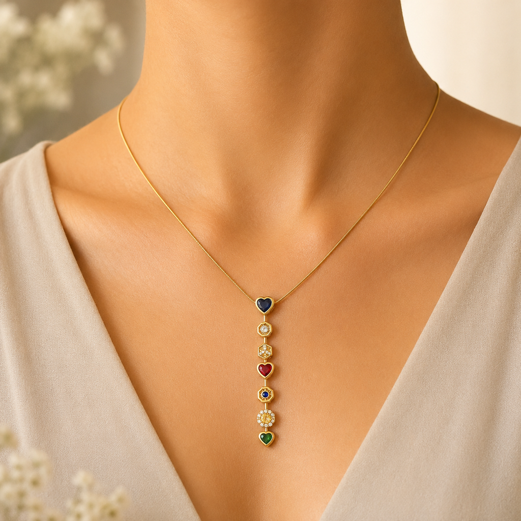 Designer Rainbow Crystal Gold Silver CZ Stainless Steel Necklace Bulk