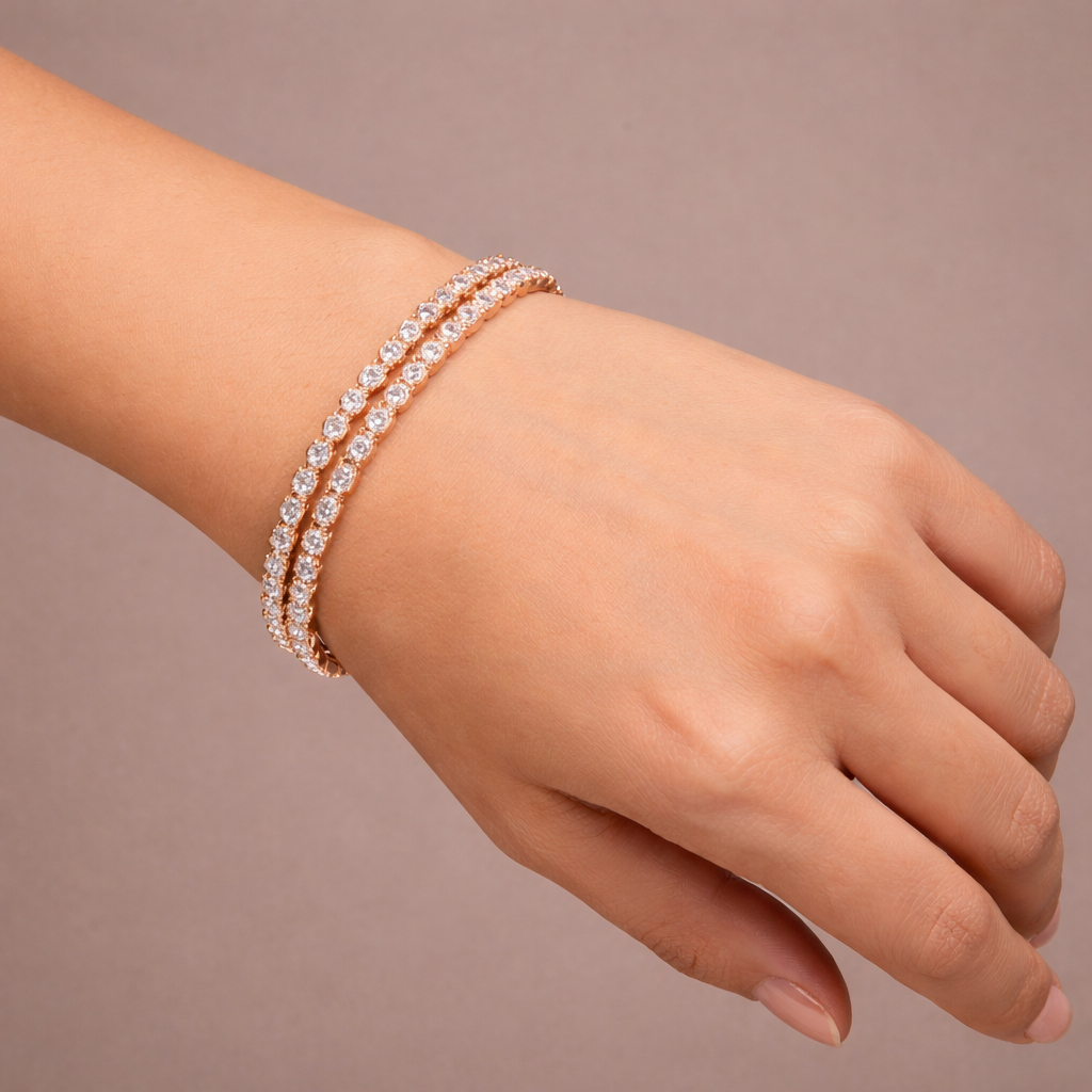 Bulk Double Row Tennis Style Rose Silver Yellow Gold CZ Copper Bracelet Main image